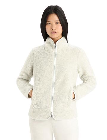 Women's Icebreaker RealFleece™ Merino High Pile Long Sleeve Zip Hoodie Ecru Heather / Snow | CA 1284YXFU